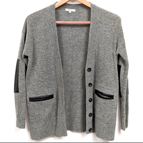 Madewell 100% Wool, Leather Elbow Patch Cardigan - Picture 8 of 8